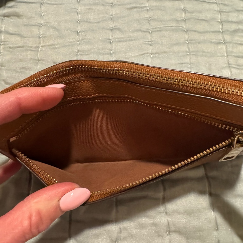 Coach Brown Leather Wristlet Clutch with Gold Logo - Picture 2 of 5